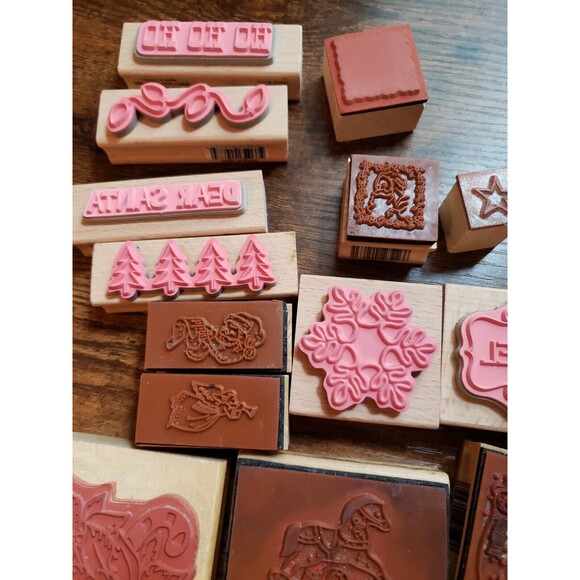 Wood Mounted Rubber Stamp Lot Christmas Card Making Paper Craft 21 Assorted - Picture 9 of 12